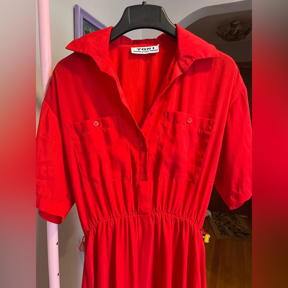 Vintage Red Collared Dress w Pockets